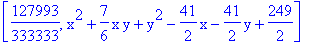 [127993/333333, x^2+7/6*x*y+y^2-41/2*x-41/2*y+249/2]